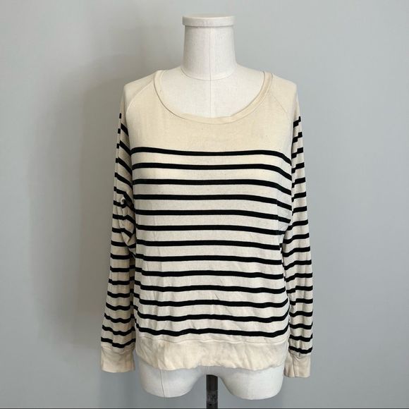 Aritzia Tops - Aritzia TNA Black And Cream Striped Long Sleeve Top Scoop Neck
